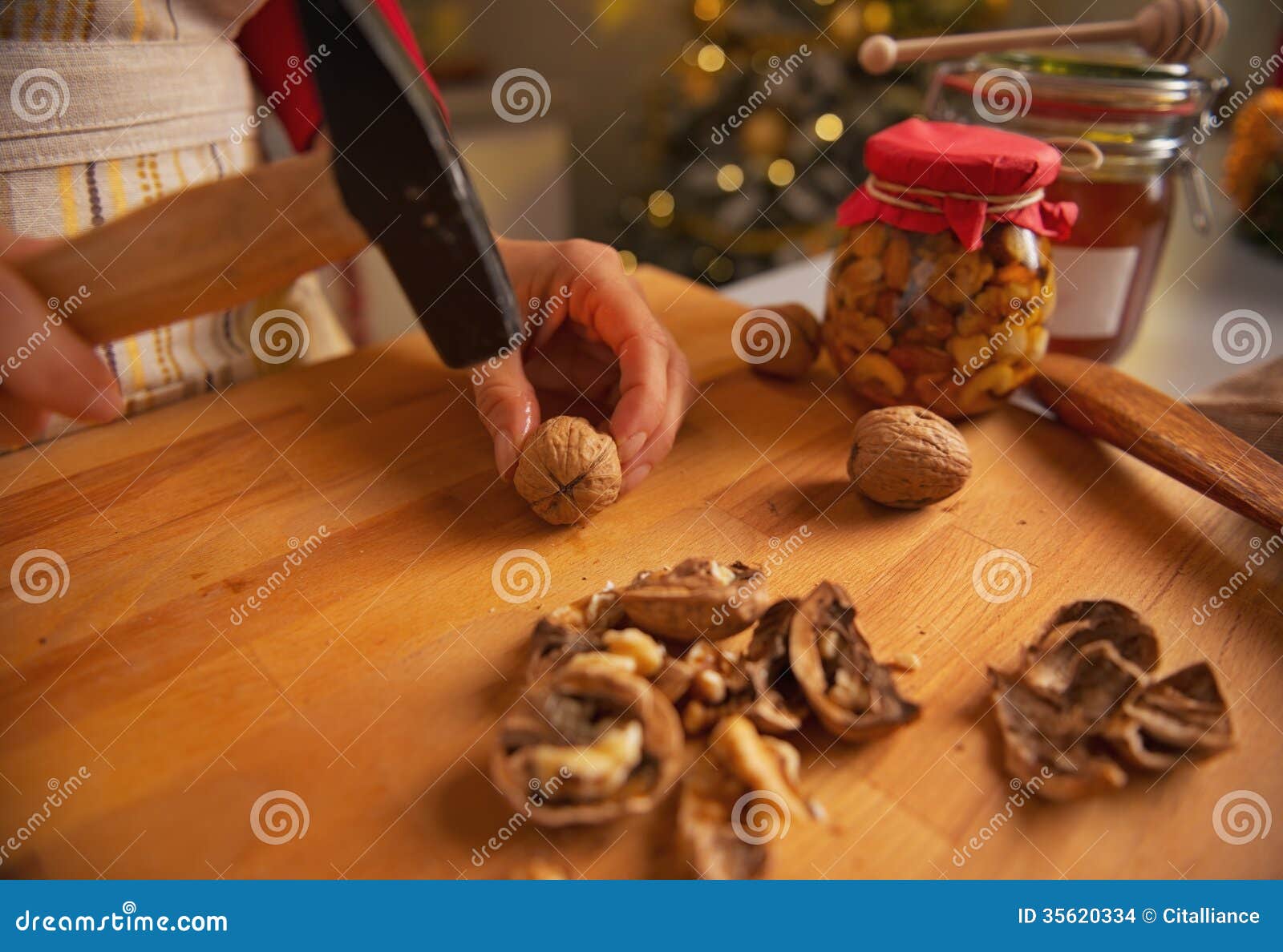Closeup on Young Housewife Chopping Walnuts Stock Photo Image of