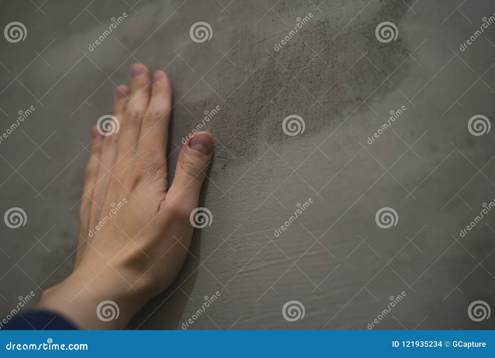 Closeup Young Man Hand Touching Concrete Wall Stock Photo Image of