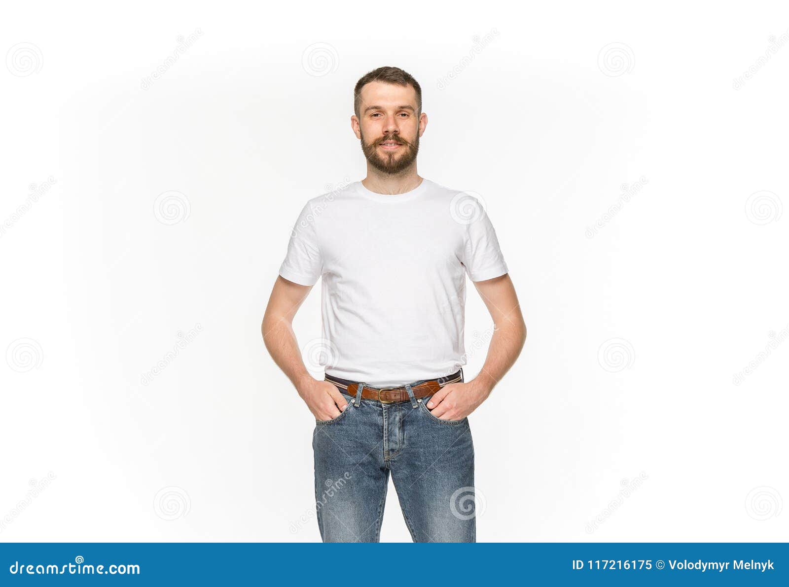 Closeup of Young Man`s Body in Empty White T-shirt Isolated on White ...