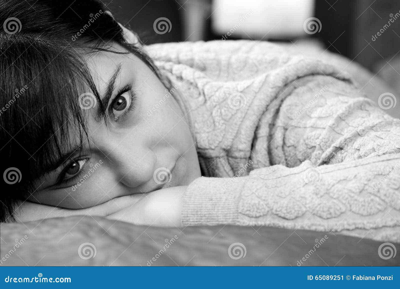 Closeup of Young Woman Lying in Bed Thinking about Lost Love ...