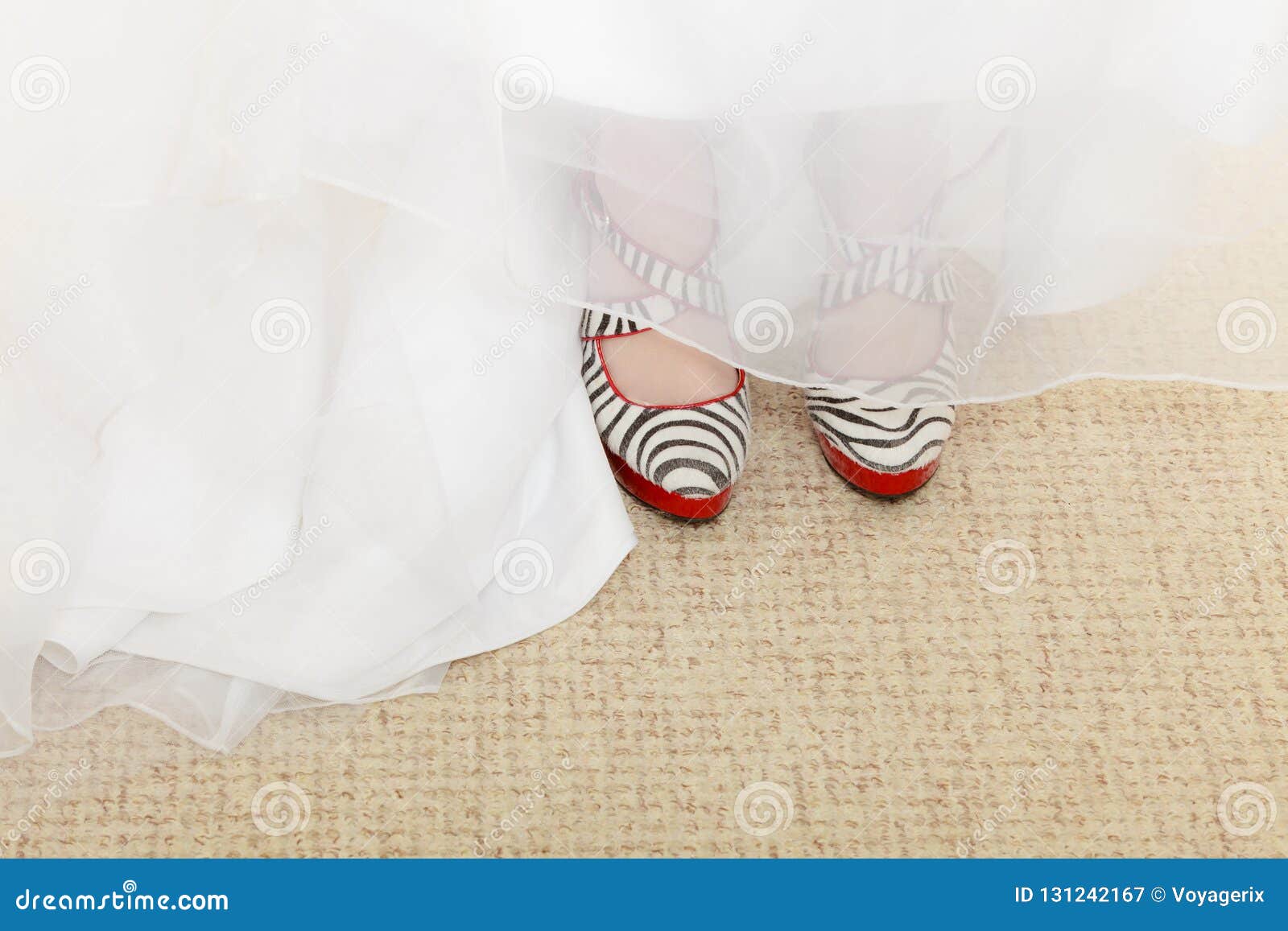 Closeup of Zebra Pattern Shoes and Wedding Dress Stock Image - Image of ...