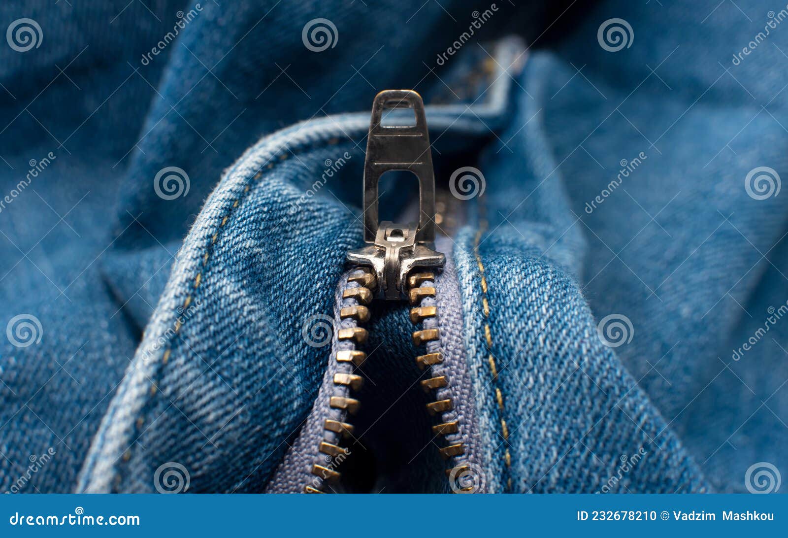 Closeup of Zipper in Blue Jeans. Zipper Lock. a Piece of Denim Stock ...