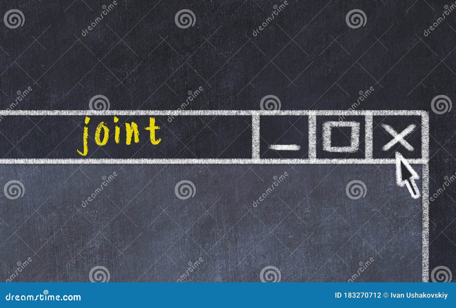 concept of dealing with problem. chalk drawing of closing browser window with caption joint