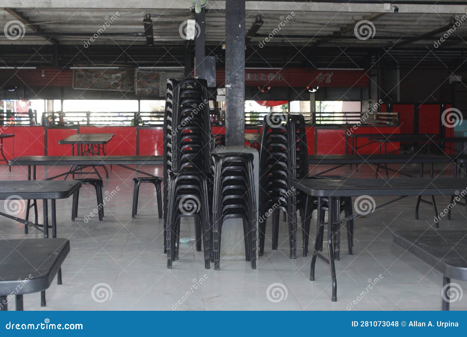 Bar and Grill Restaurant Table and Plastic Chair Layer Up Arrange Stock
