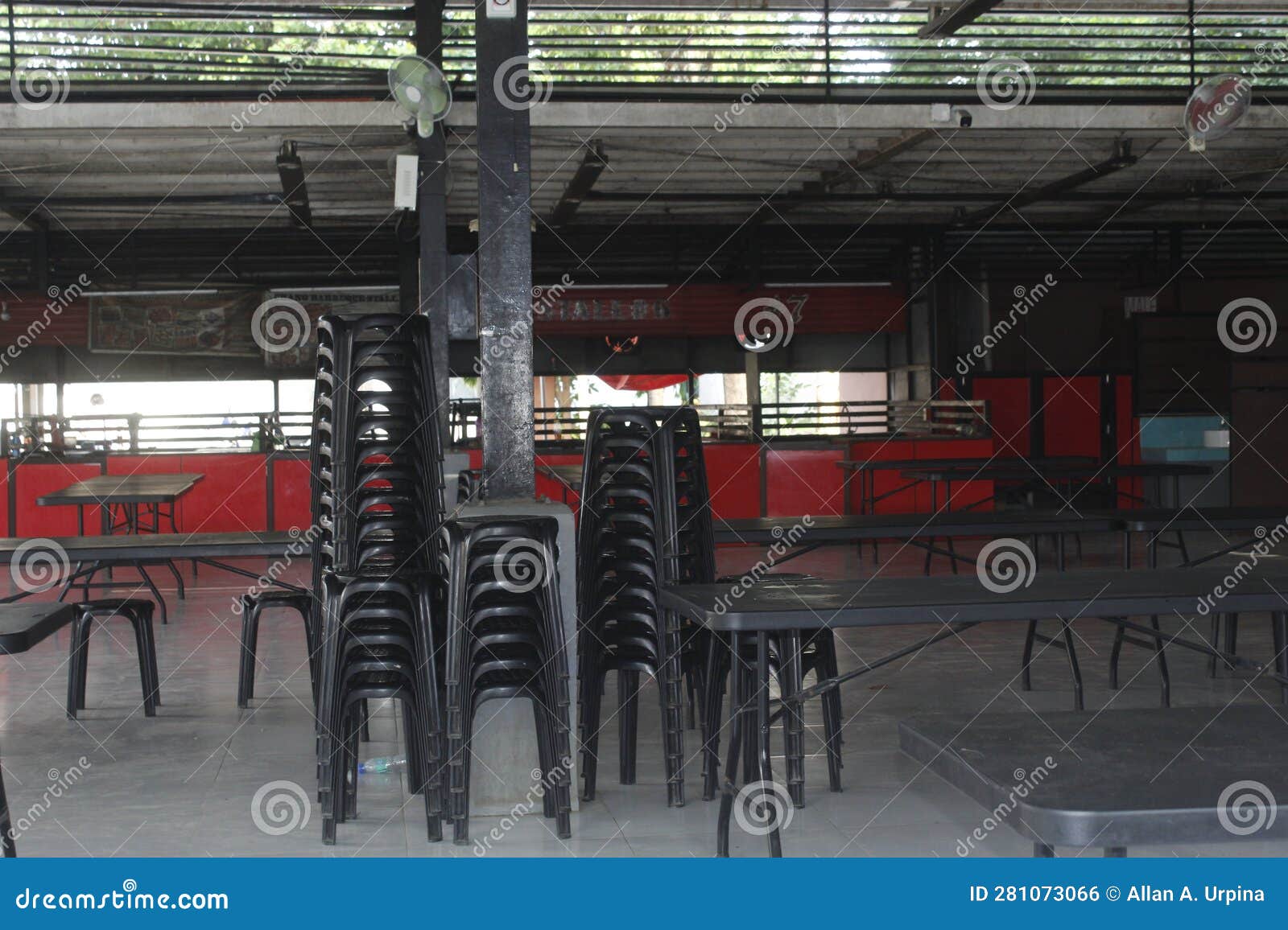 Bar and Grill Restaurant Table and Plastic Chair Layer Up Arrange Stock