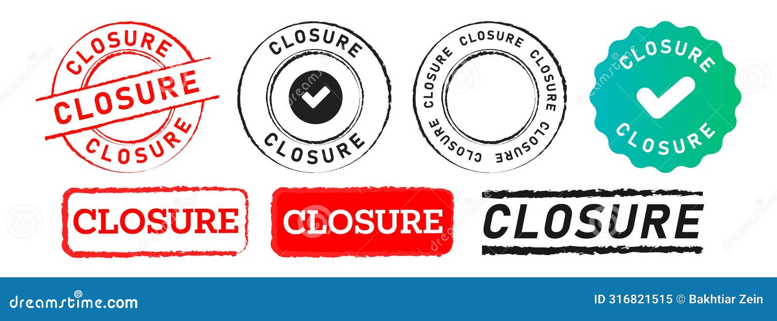 closure rectangle and circle rubber stamp label sticker sign  closed typography