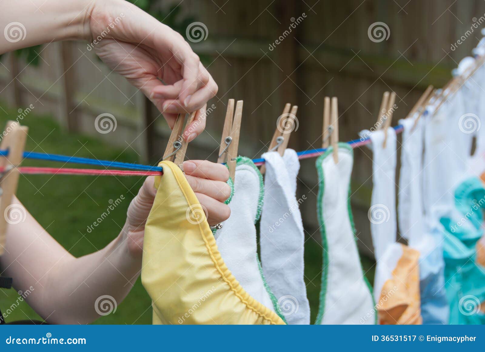 cloth diapers on a clothesline