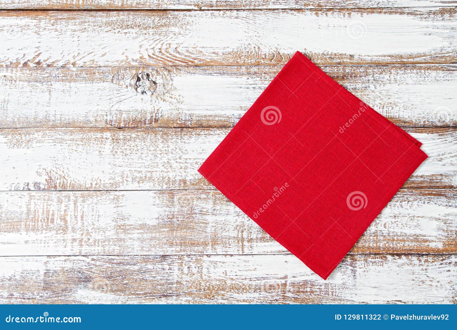 cloth red napkin on wooden background, mock up,copy space