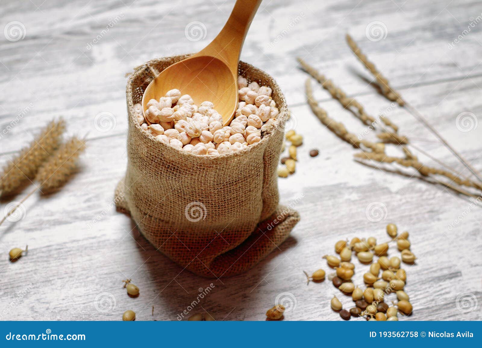 cloth bag with chickpeas and spoon ii