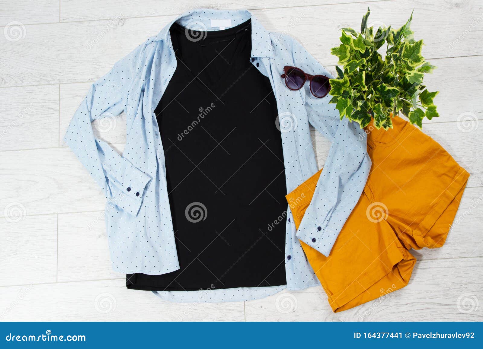 Clothes Background Top View, Accessories Summer Concept T-shirt Mock Up ...