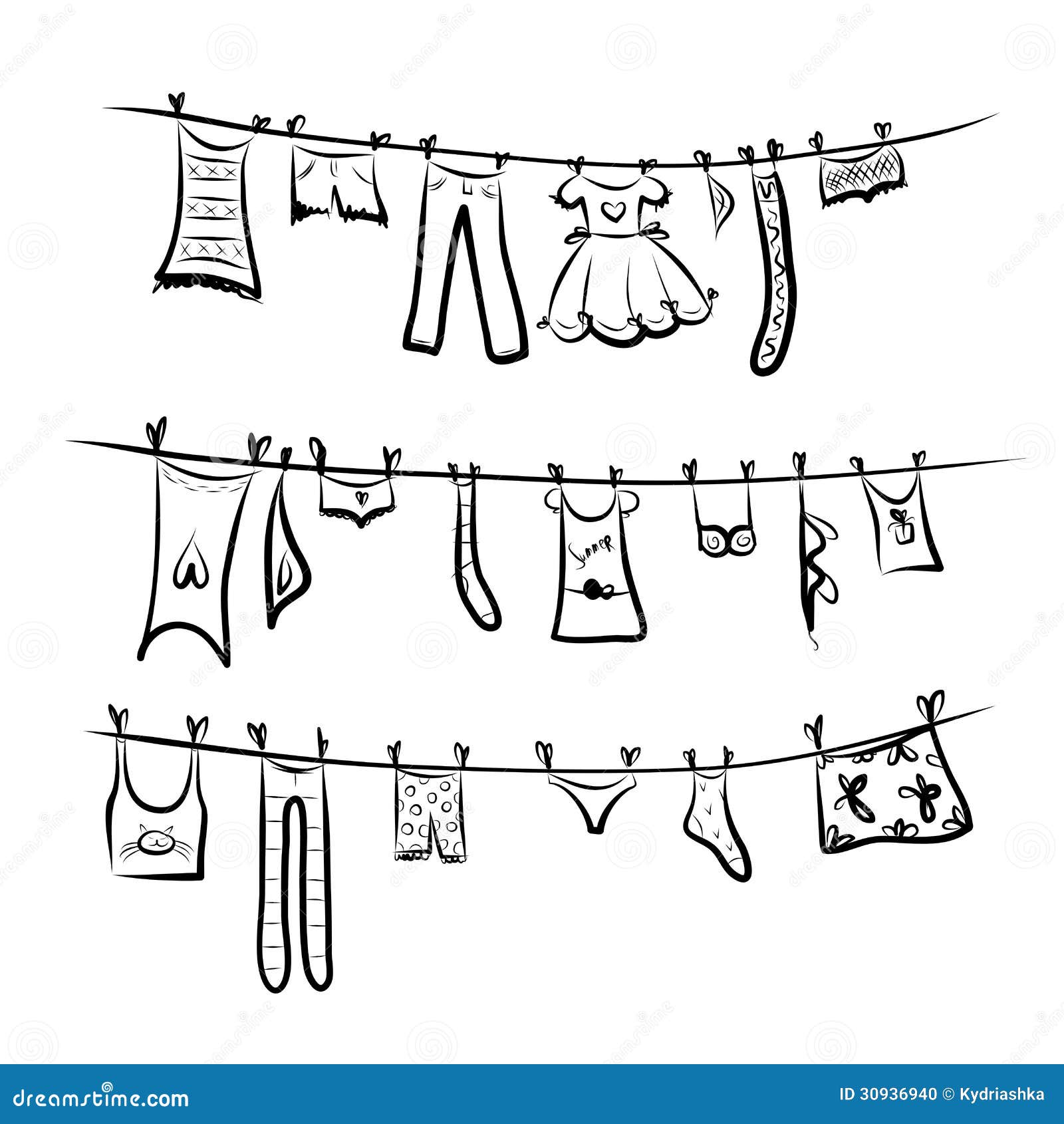 Clothes on the Clothesline. Sketch for Your Design Stock Vector