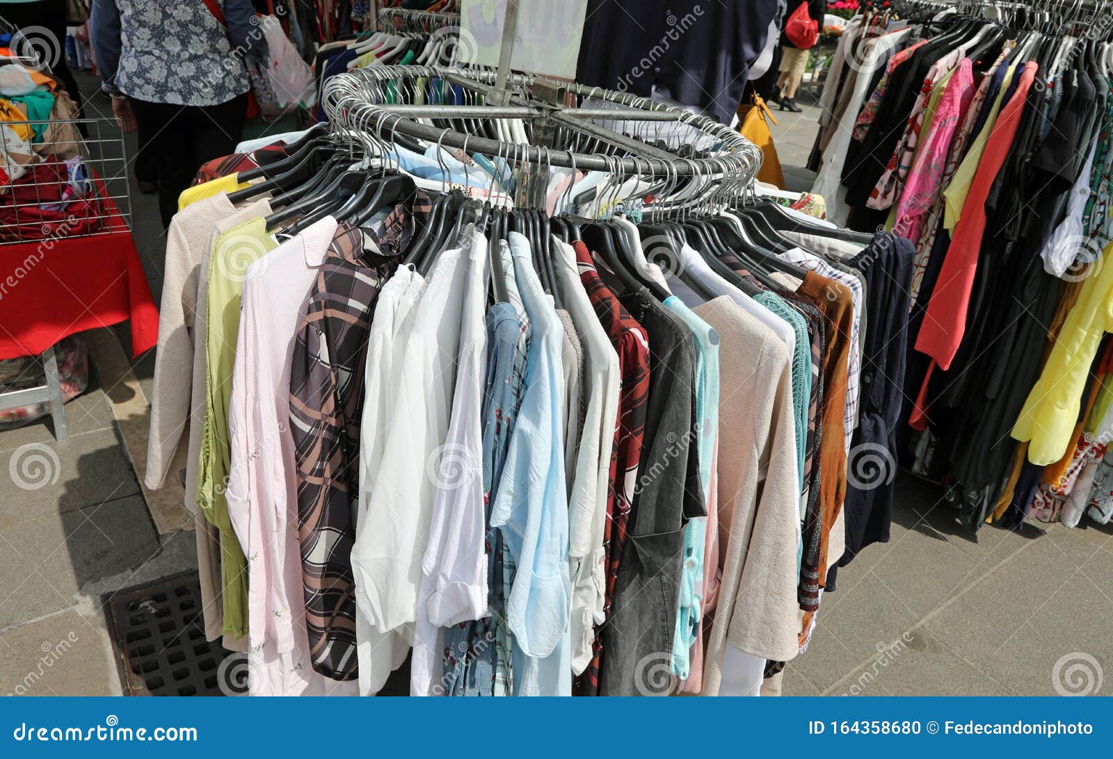 Clothes on the Coat Rack in the Outdoor Market Stall Stock Photo ...