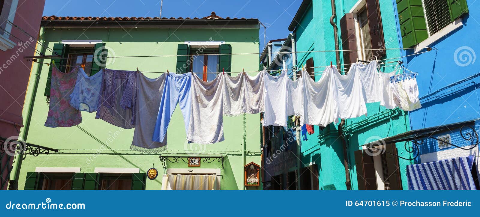 Clothes Drying in Back Yard in Burano. Stock Image Image of built