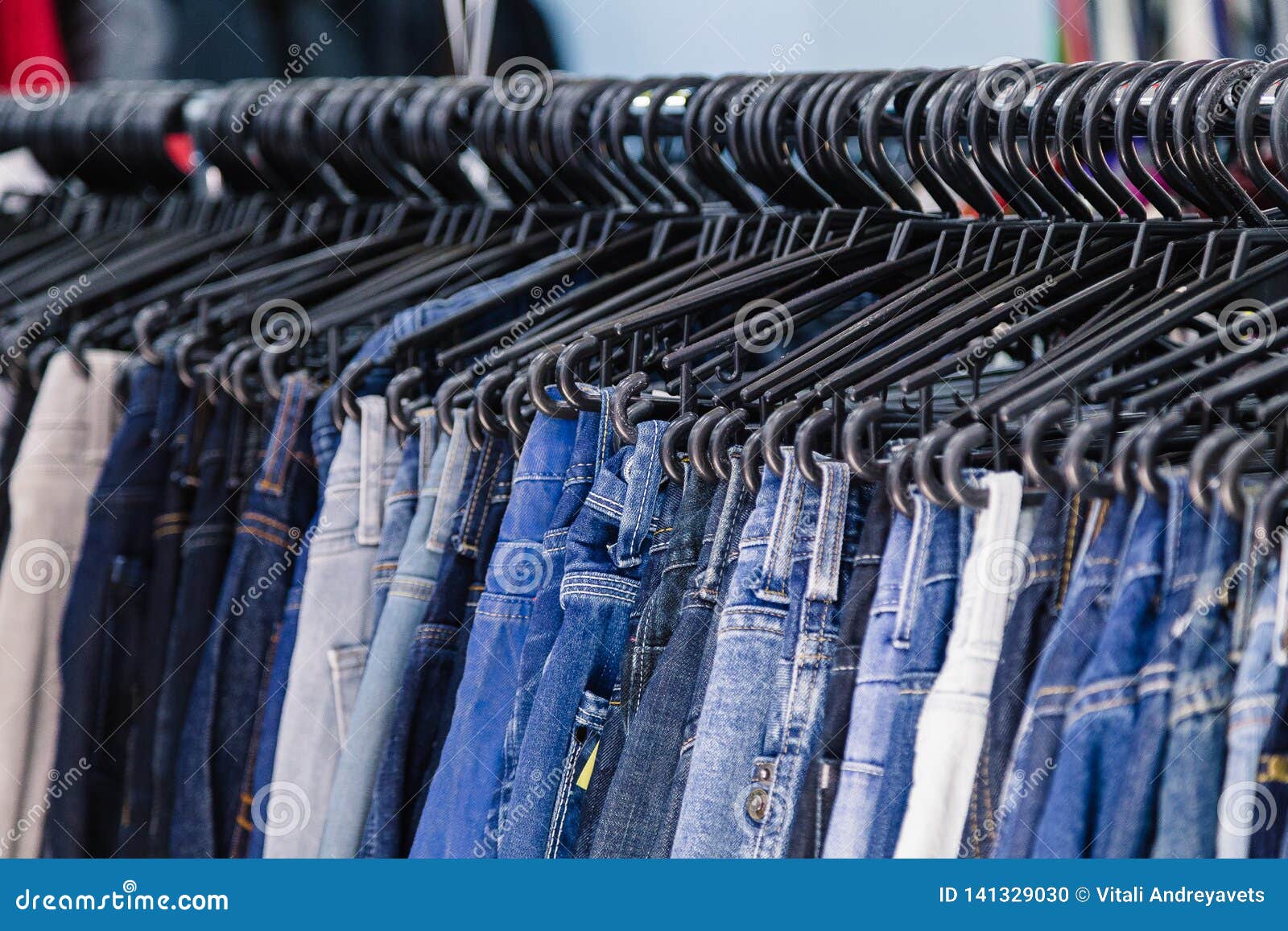 Clothes on Hangers in Shop. Close Up. Stock Photo Image of hang