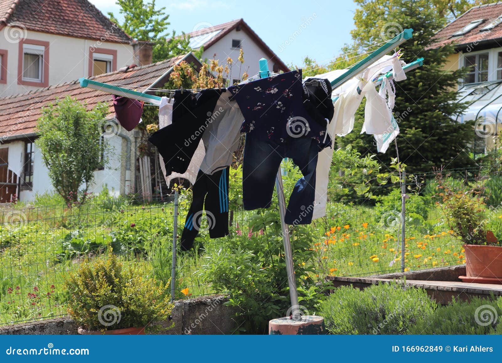 Clothes Hanging on a Line Outside on a Spring Day in Germany Editorial