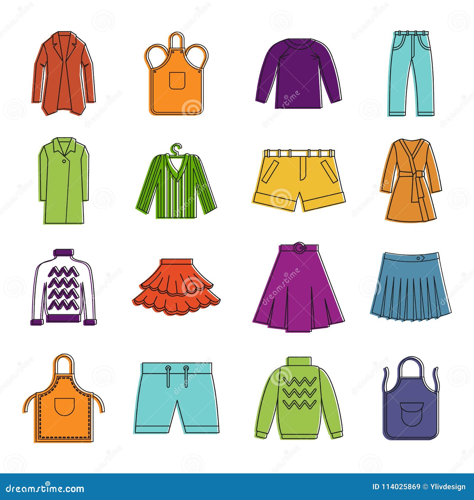 Clothes Icon Set, Color Outline Style Stock Vector - Illustration of ...