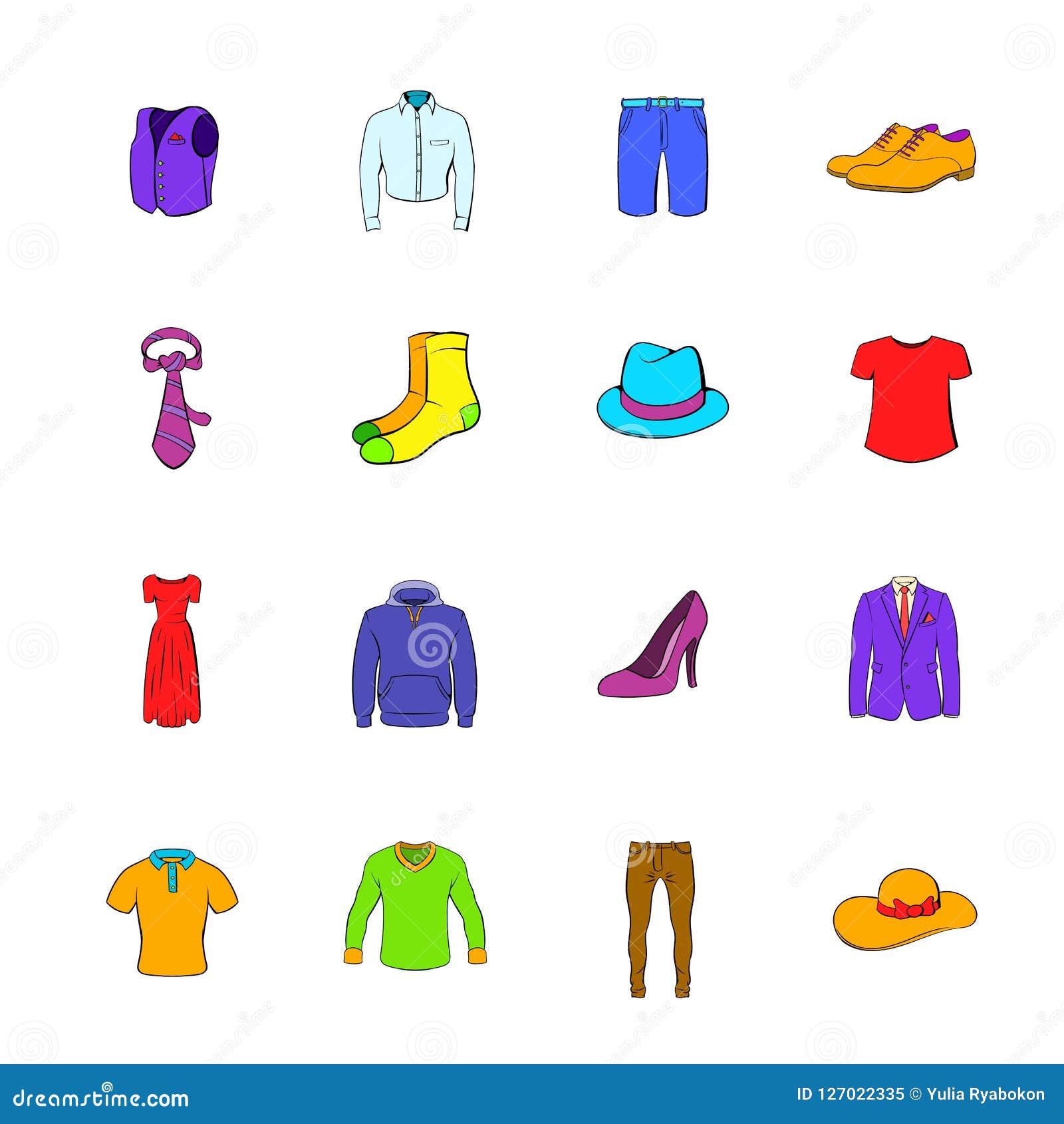 Clothes icons set cartoon stock illustration. Illustration of boxer ...