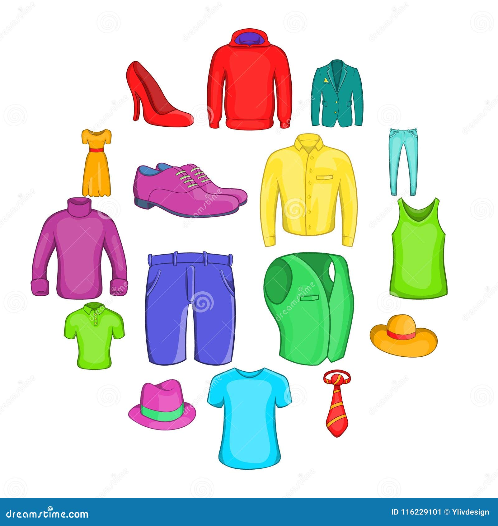 Clothes Icons Set, Cartoon Style Stock Vector - Illustration of objects ...