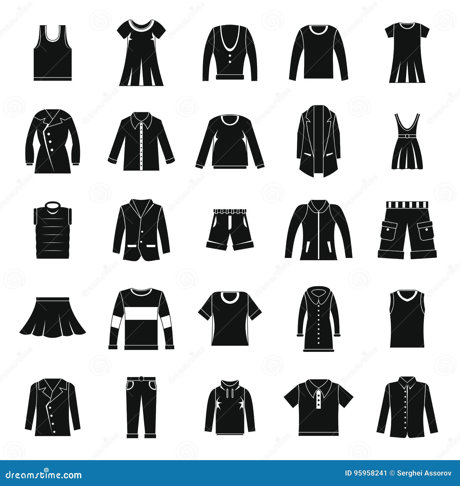 Clothes Icons Set in Silhouette Style Stock Vector - Illustration of ...