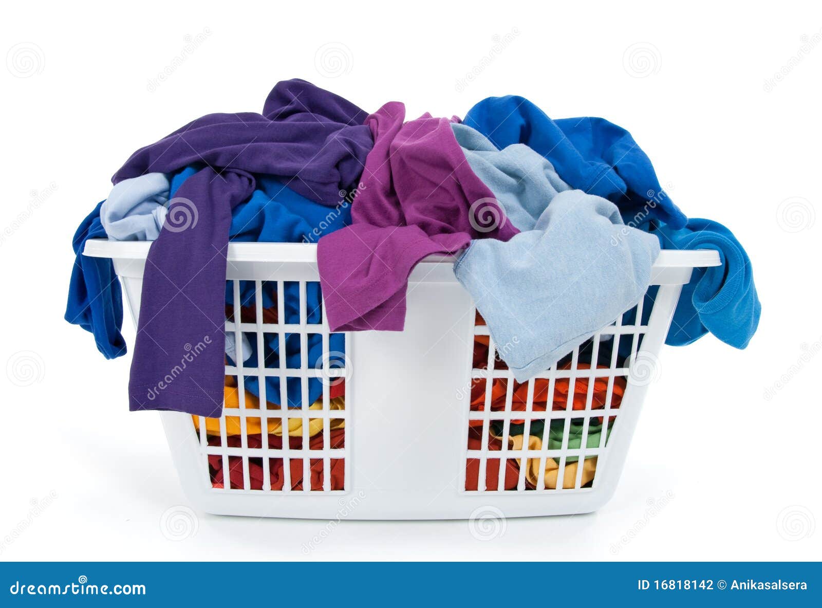 clothes in laundry basket. blue, indigo, purple.