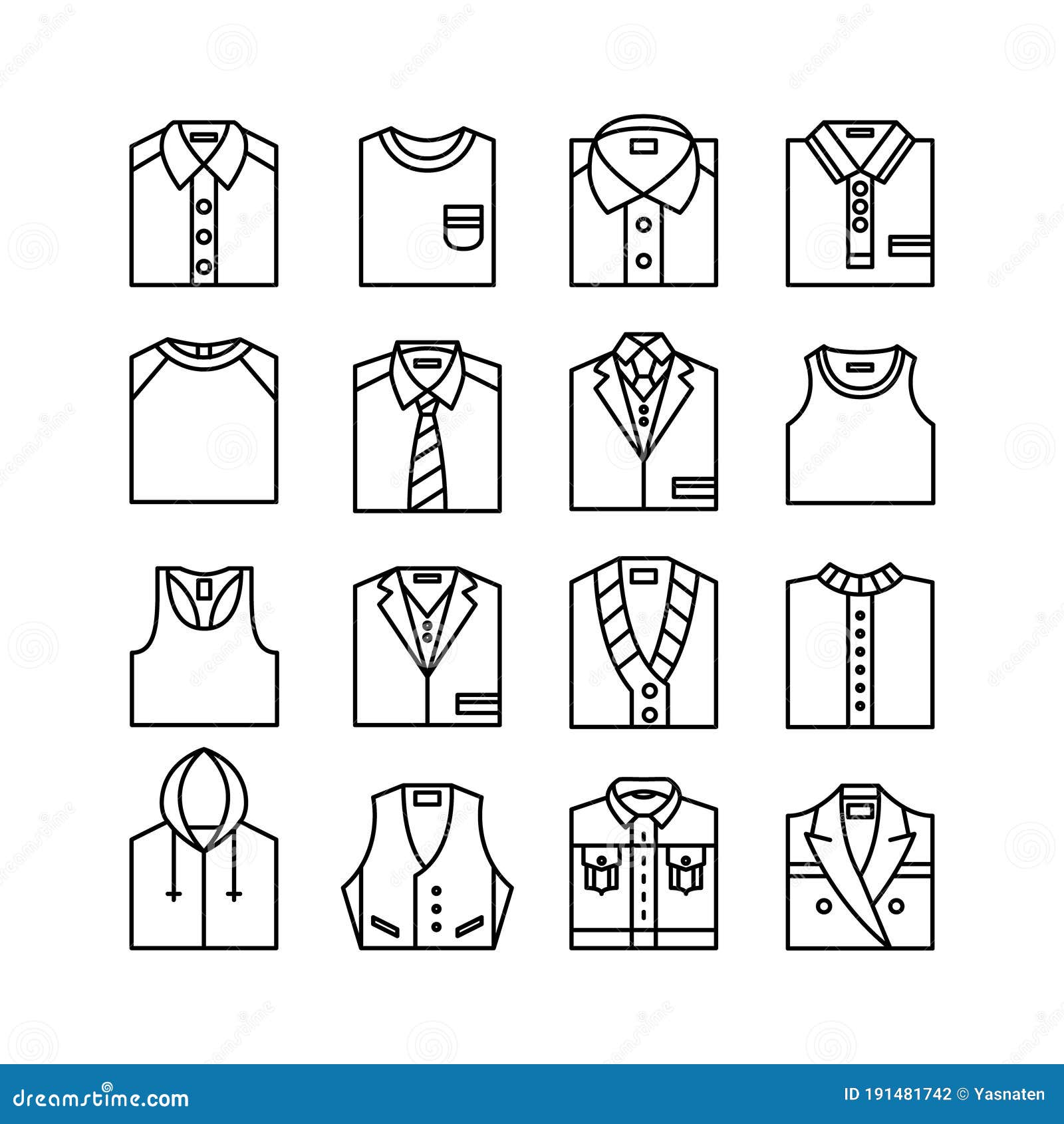 Clothes Line Art Tops Icons Editable Stroke Stock Vector - Illustration ...