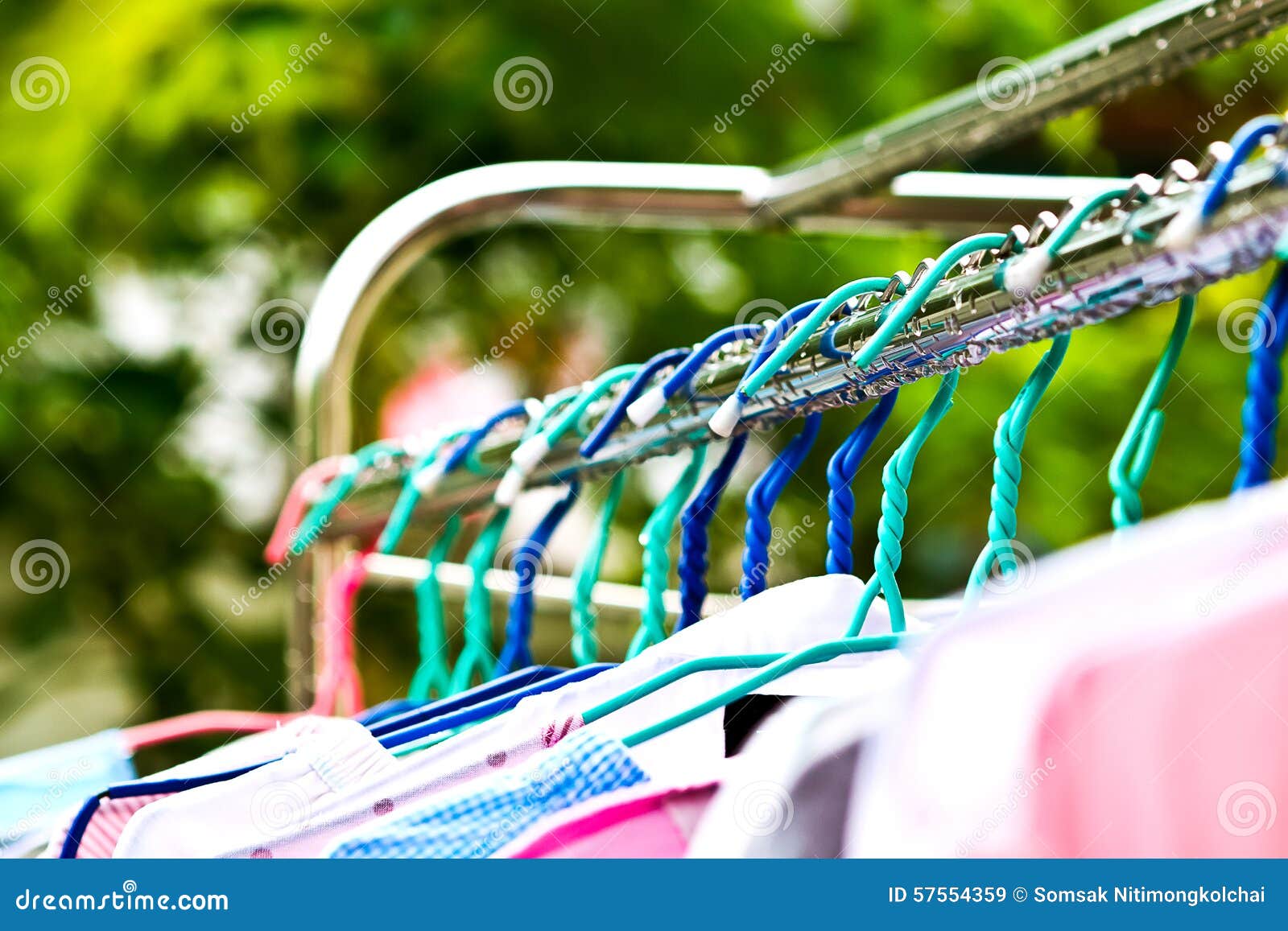 The Clothes Line and Hanger in the Backyard. Stock Image Image of