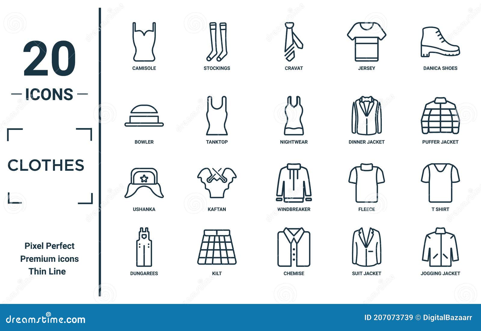 Clothes Linear Icon Set. Includes Thin Line Camisole, Bowler, Ushanka ...