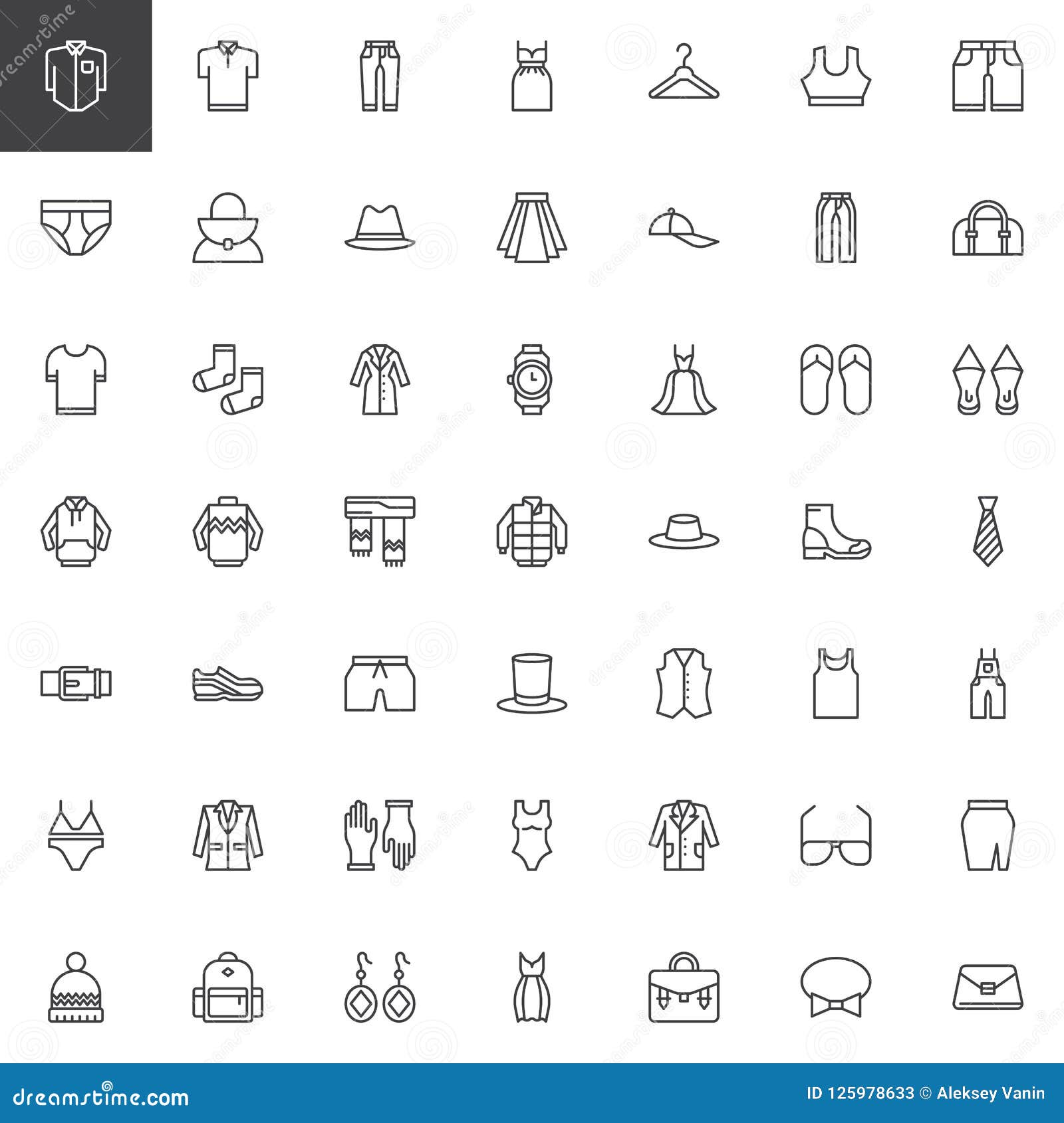 Clothes outline icons set stock vector. Illustration of dress - 125978633