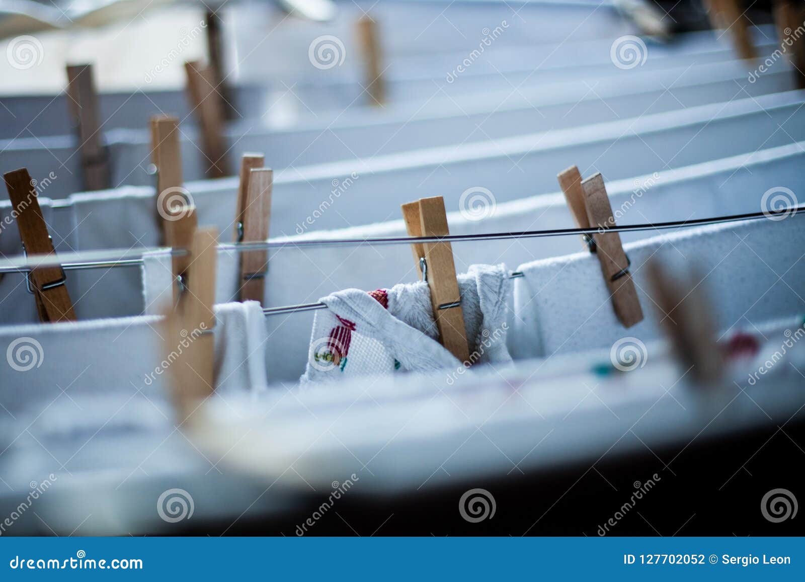 Clothes Pegs on the Clothesline Stock Photo Image of line, pegged