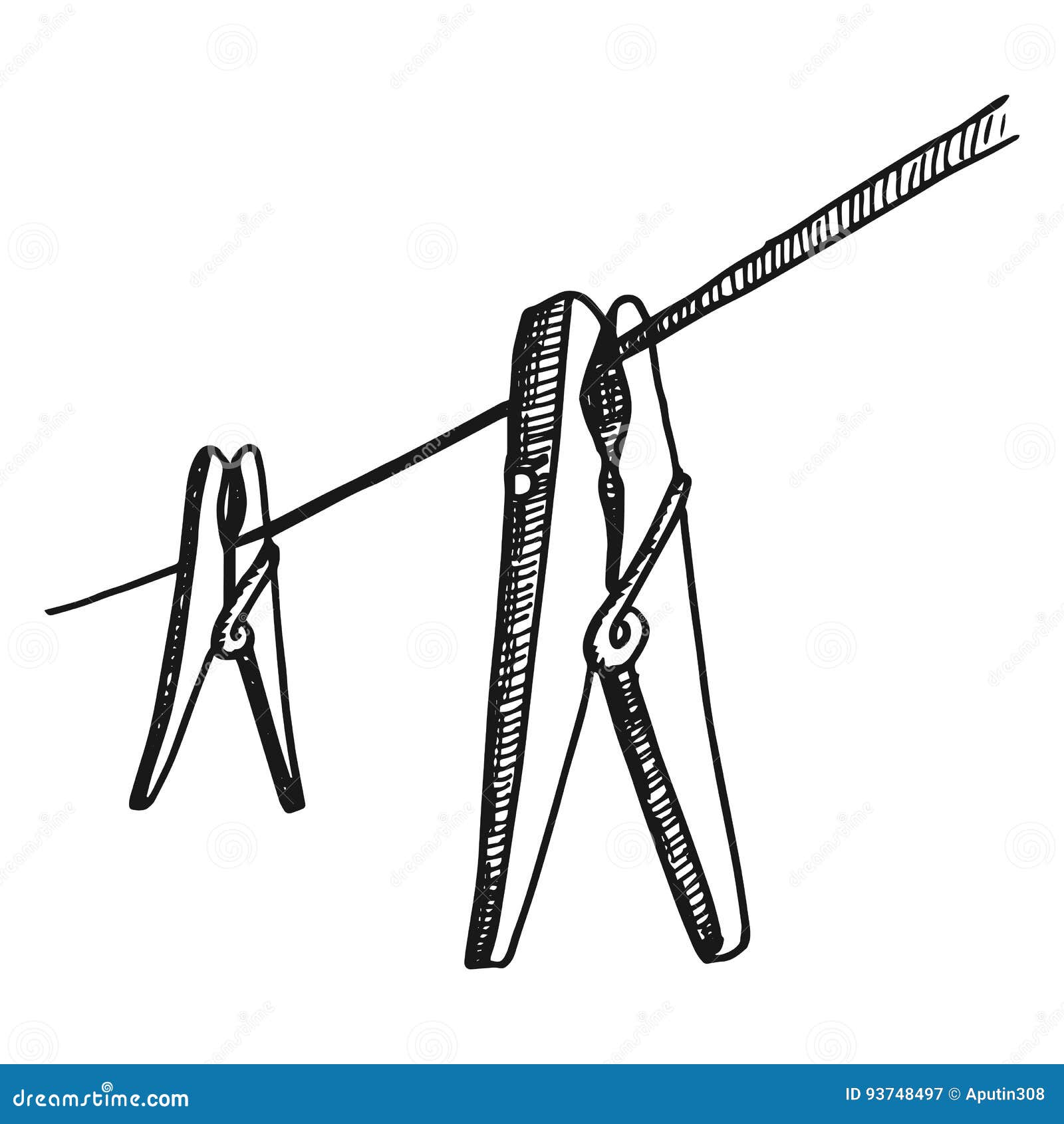 Clothes Pegs. Vector Vintage Sketch Stock Vector Illustration of clip