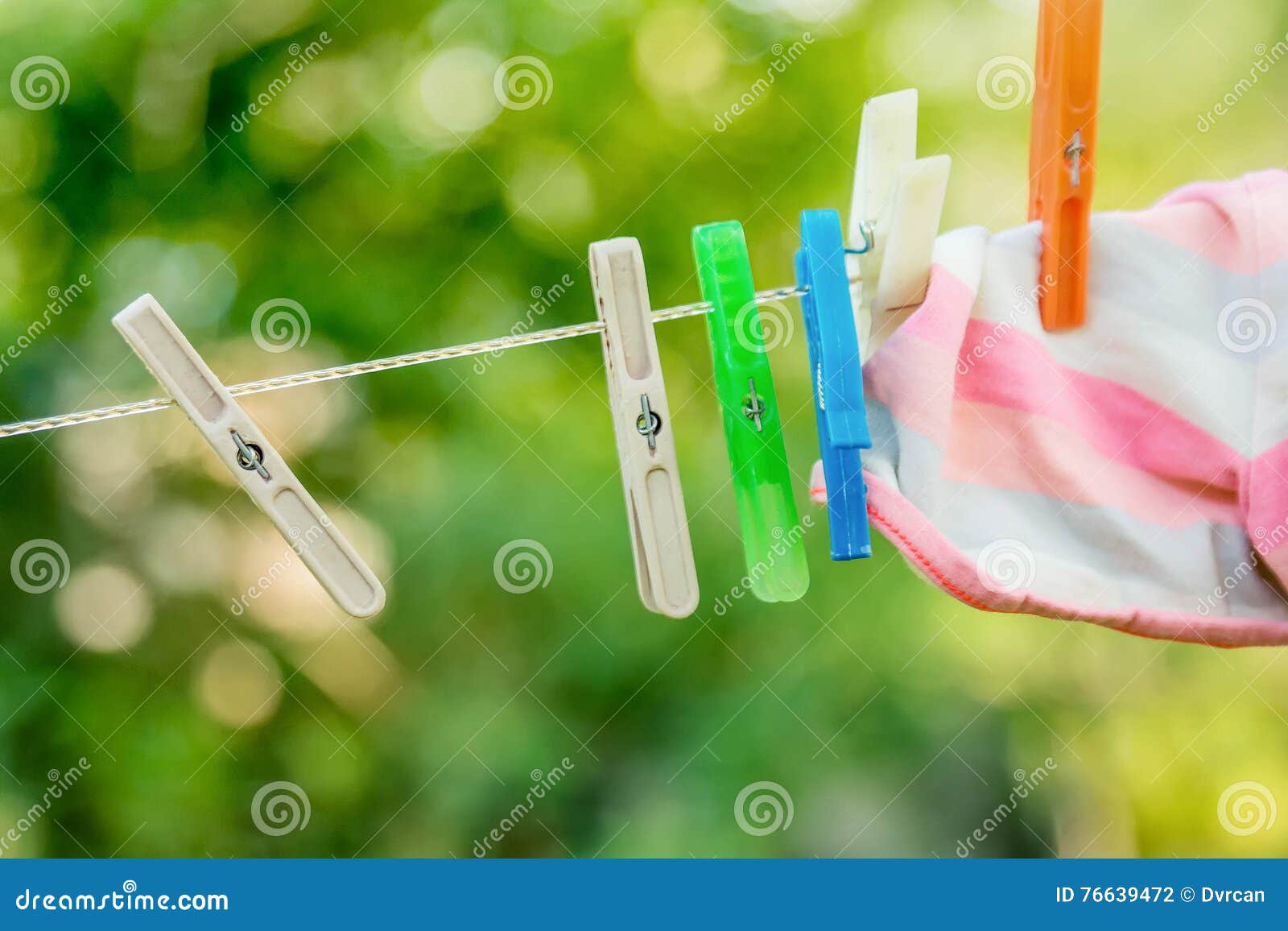 Clothes Pegs on the Washing Line Stock Photo Image of domestic, rope