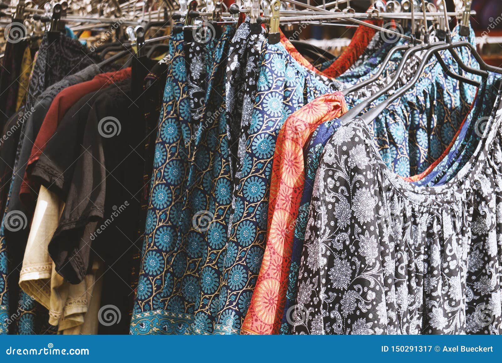 Clothes Rack with Boho Hippie Style Women`s Fashion Stock Image - Image ...