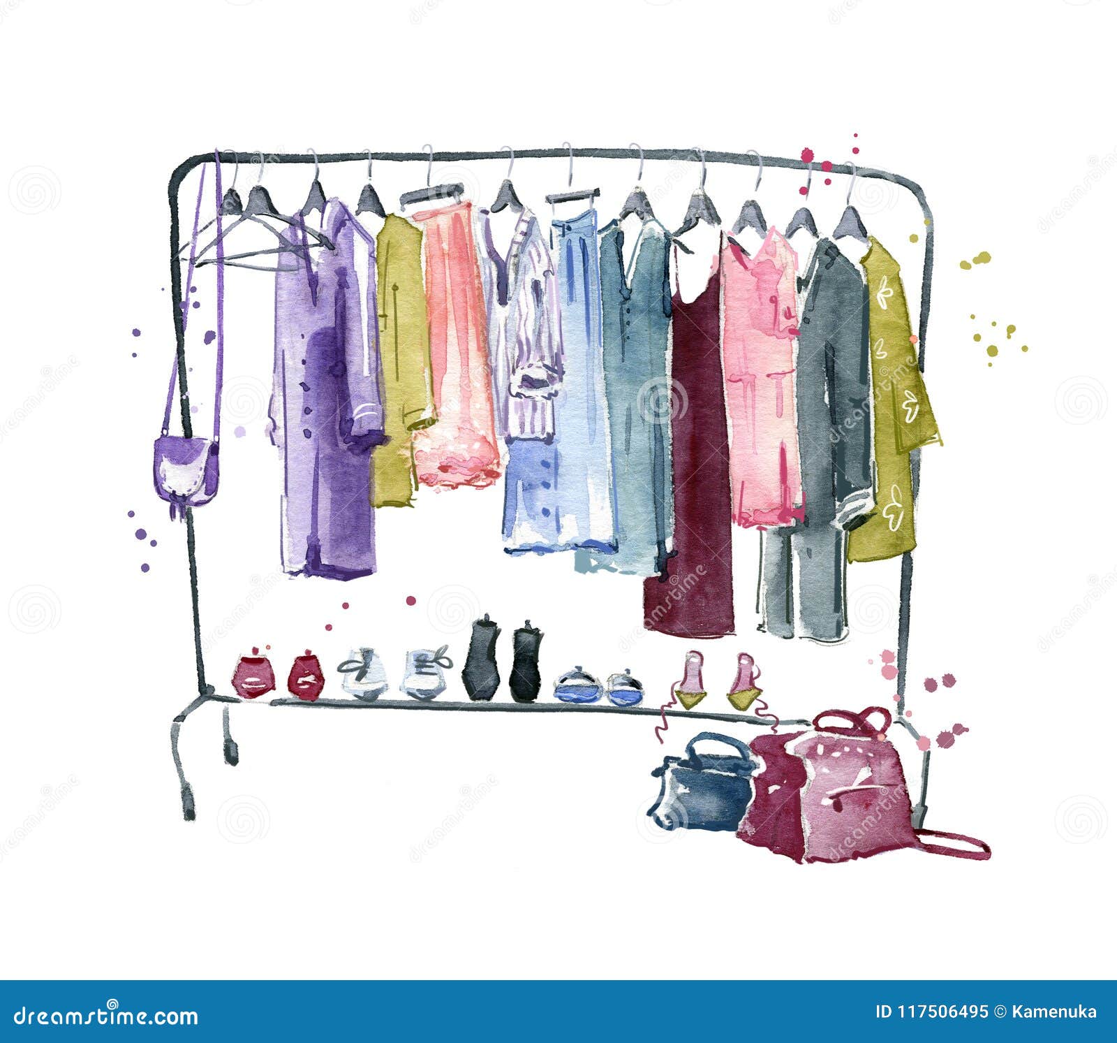 Clothes Rail, Watercolour Illustration Stock Illustration ...