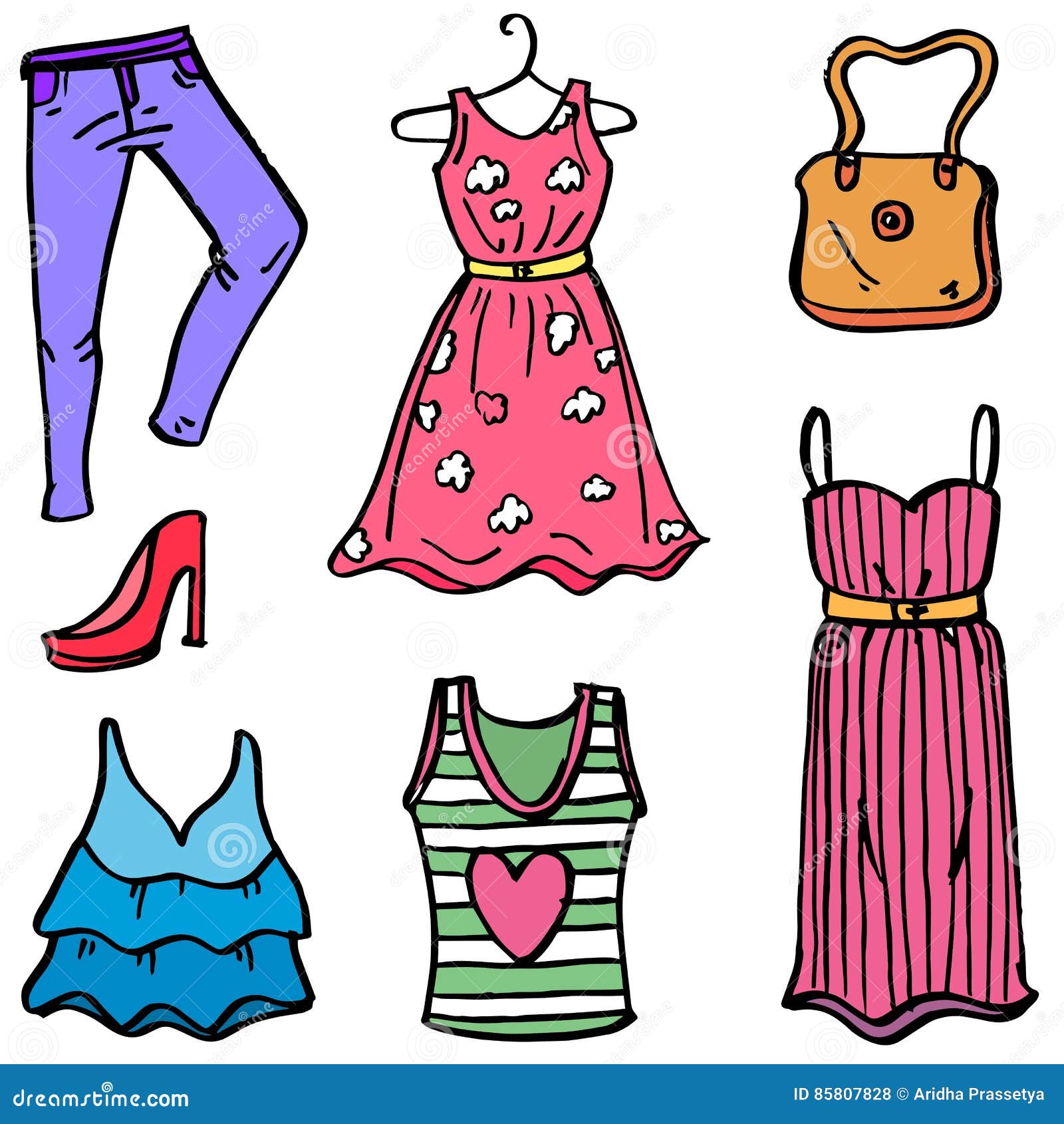 Clothes Set for Women Doodles Stock Vector - Illustration of hand ...