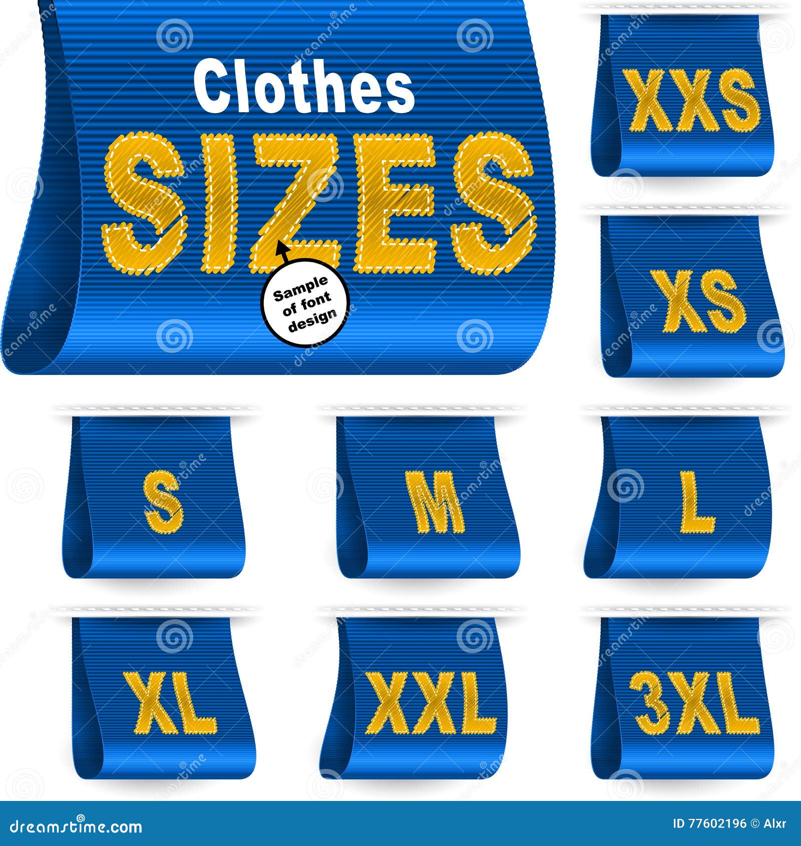 Clothes Size Label Marketing Tag Sticker Sewn Set Blue Stock Vector - Illustration of dimensions ...