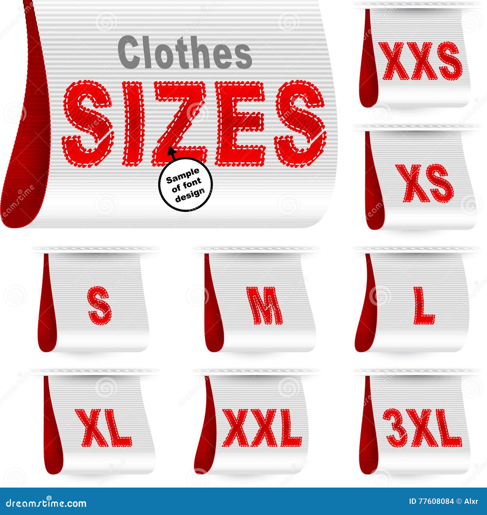 Clothes Size Label Marketing Tag Sticker Sewn Set White Red Stock Vector - Illustration of ...