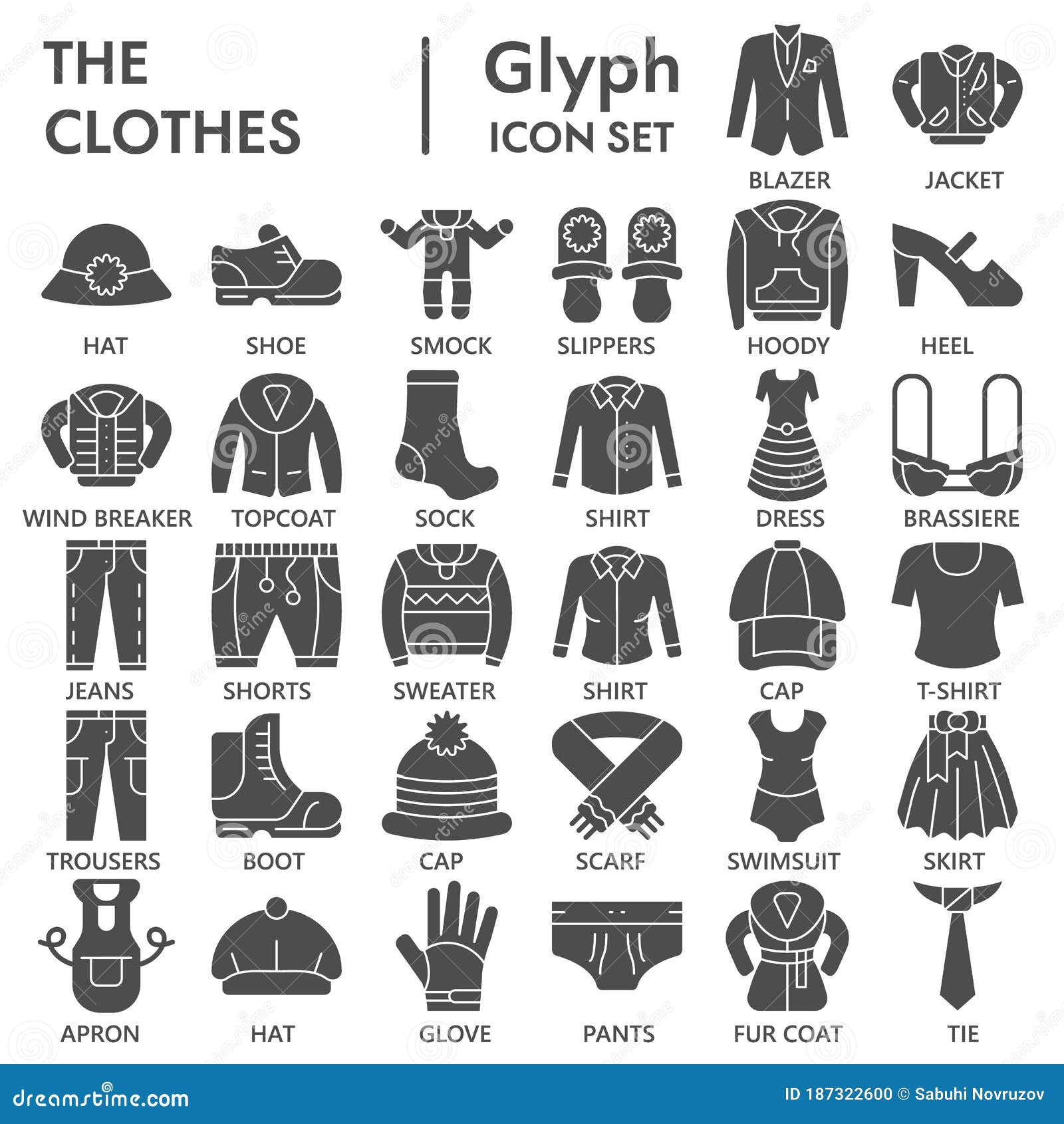 Clothes Solid Icon Set, Clothing Symbols Collection or Sketches ...