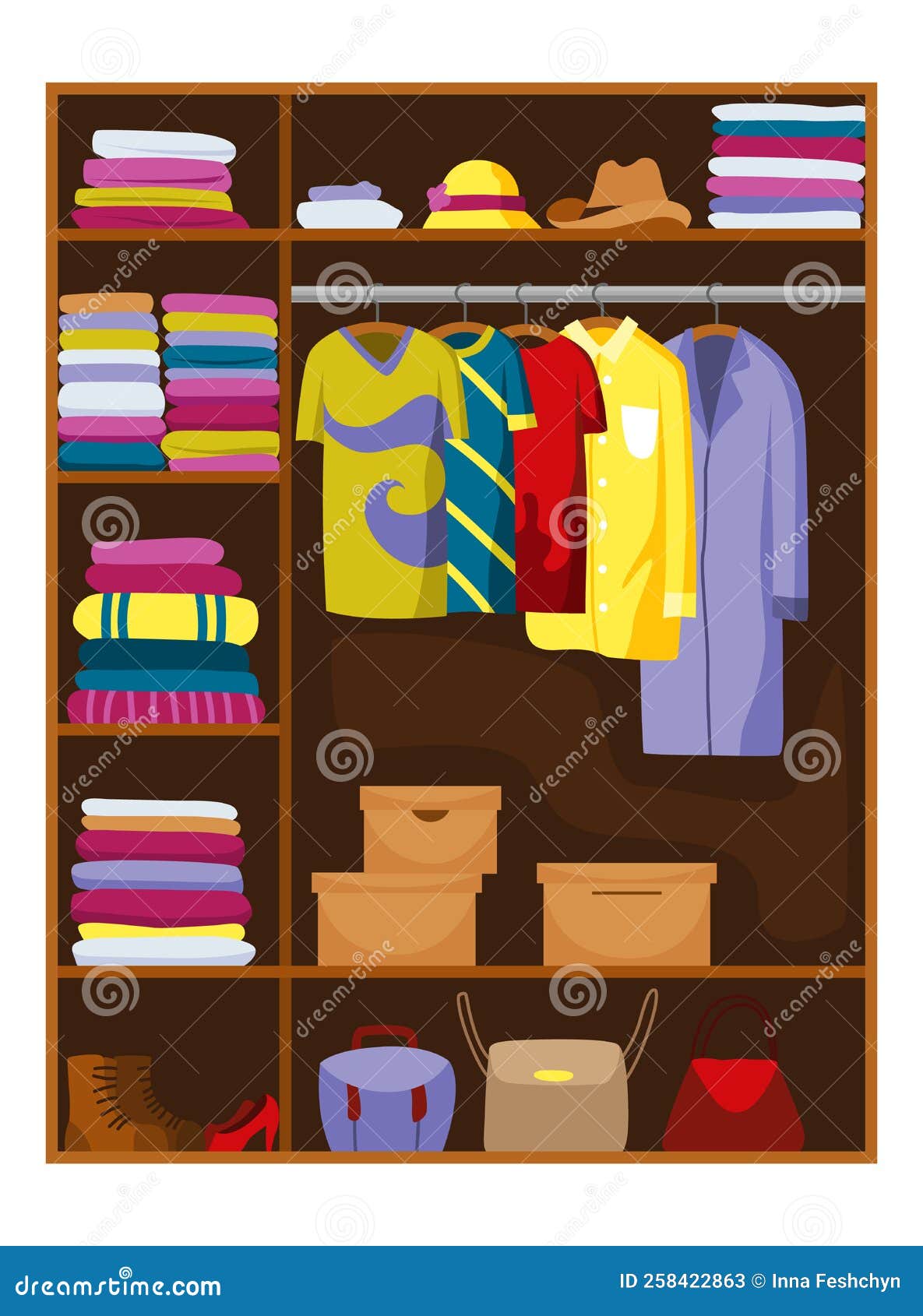 Clothes Wardrobe Room Full of Woman Clothes. Furniture with Shelves for ...