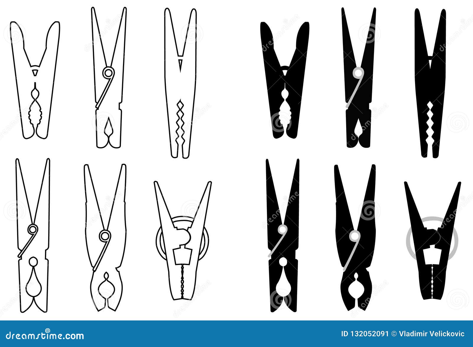 clothespins or clothes peg silhouette - fastener used to hang up clothes for drying, usually on a clothes line