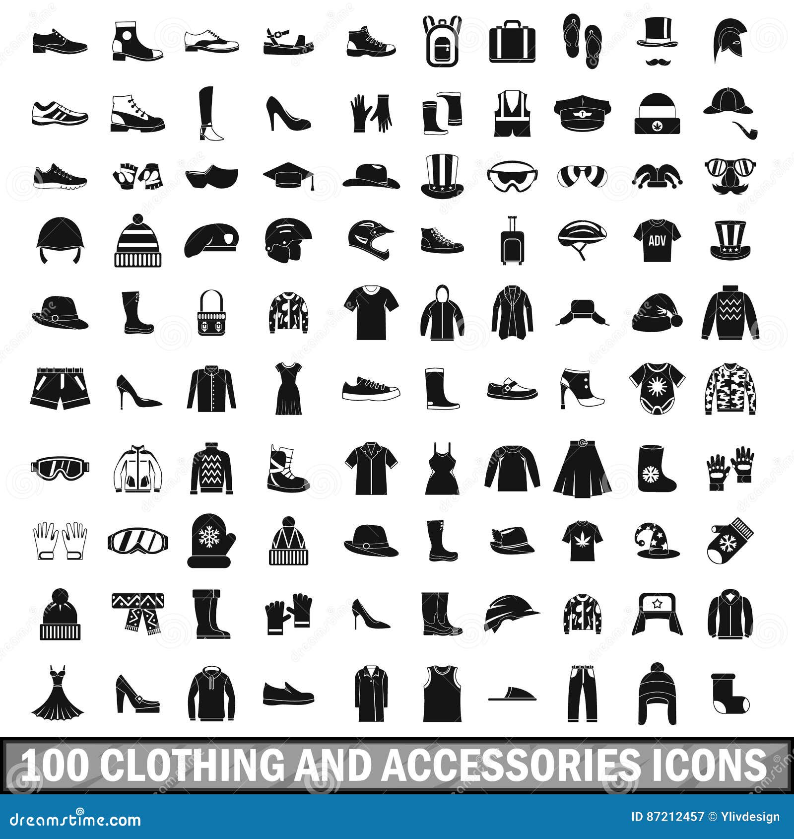 100 Clothing and Accessories Icons Set Stock Vector - Illustration of ...