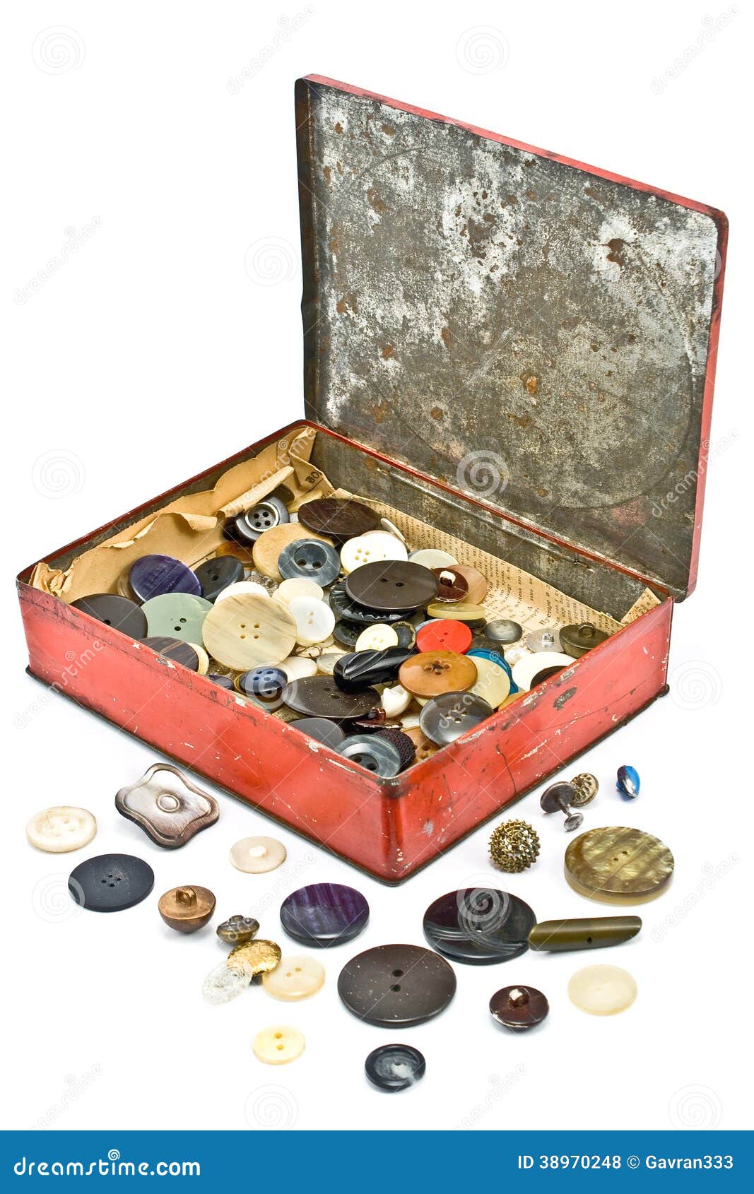Clothing Buttons Collection in Old Tin Box Stock Photo Image of gray