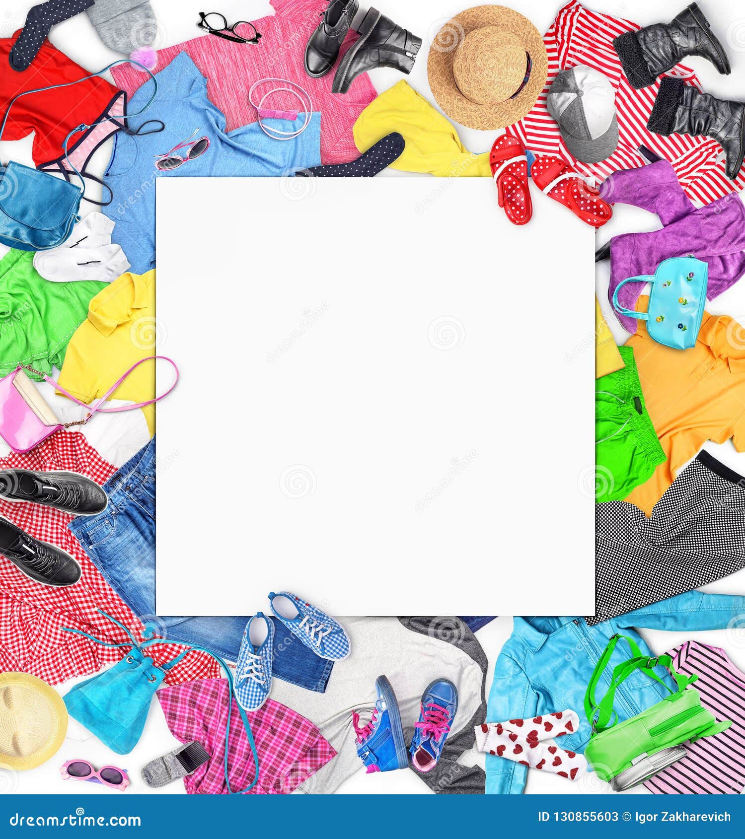 Clothing. Composition with Clothes for Men, Women and Children, Stock Image  - Image of flat, object: 130855603