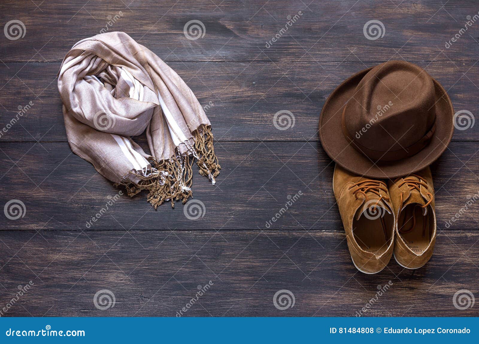 Clothing and Fashion Accessories on Wooden Table Stock Photo - Image of ...