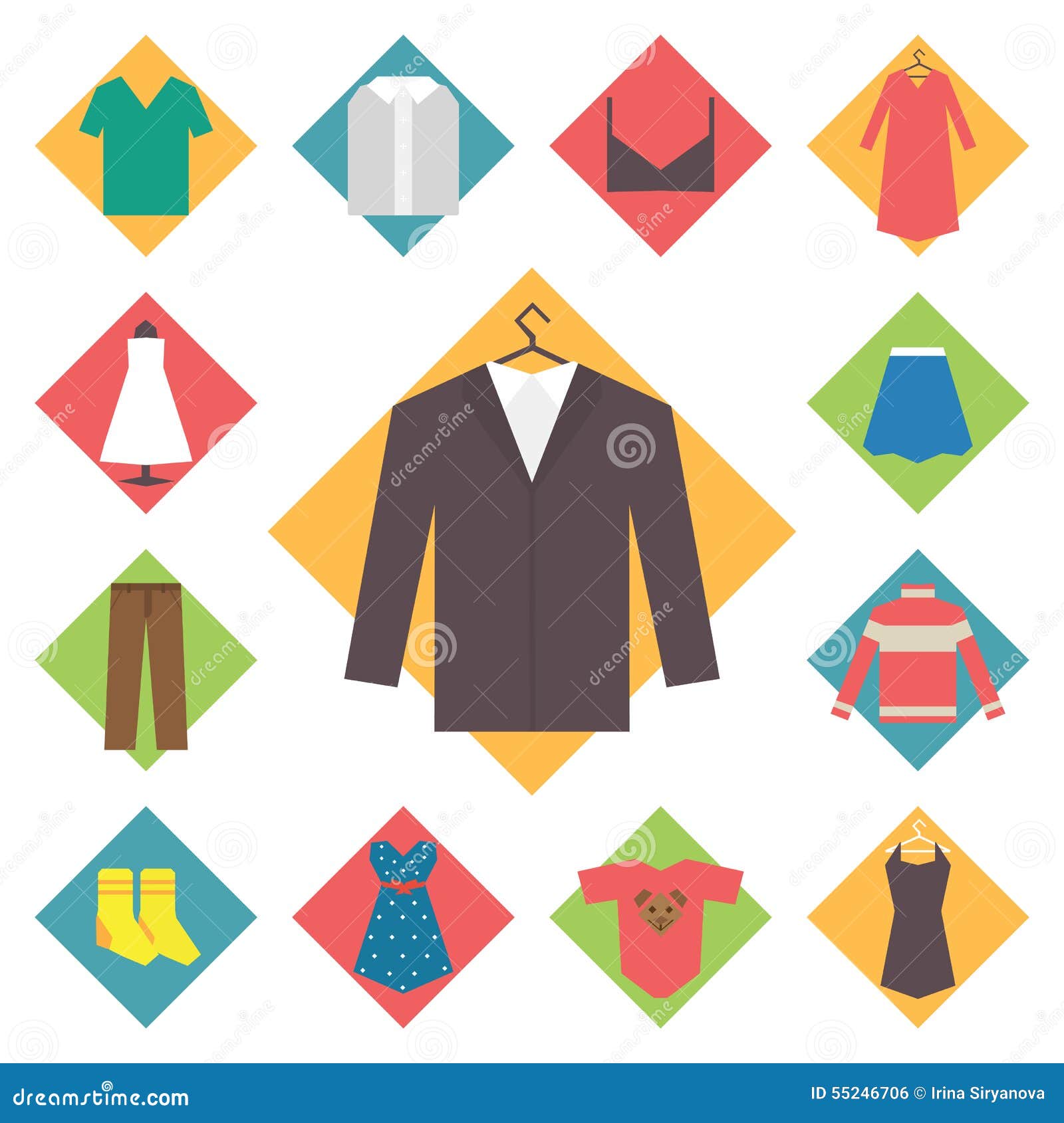 Clothing Icons Set, Shopping Elements, Flat Design Stock Vector