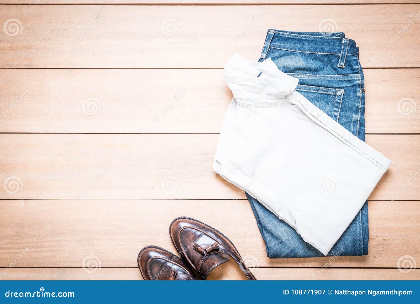 Clothing for Men on the Wooden Background Stock Image - Image of jeans ...