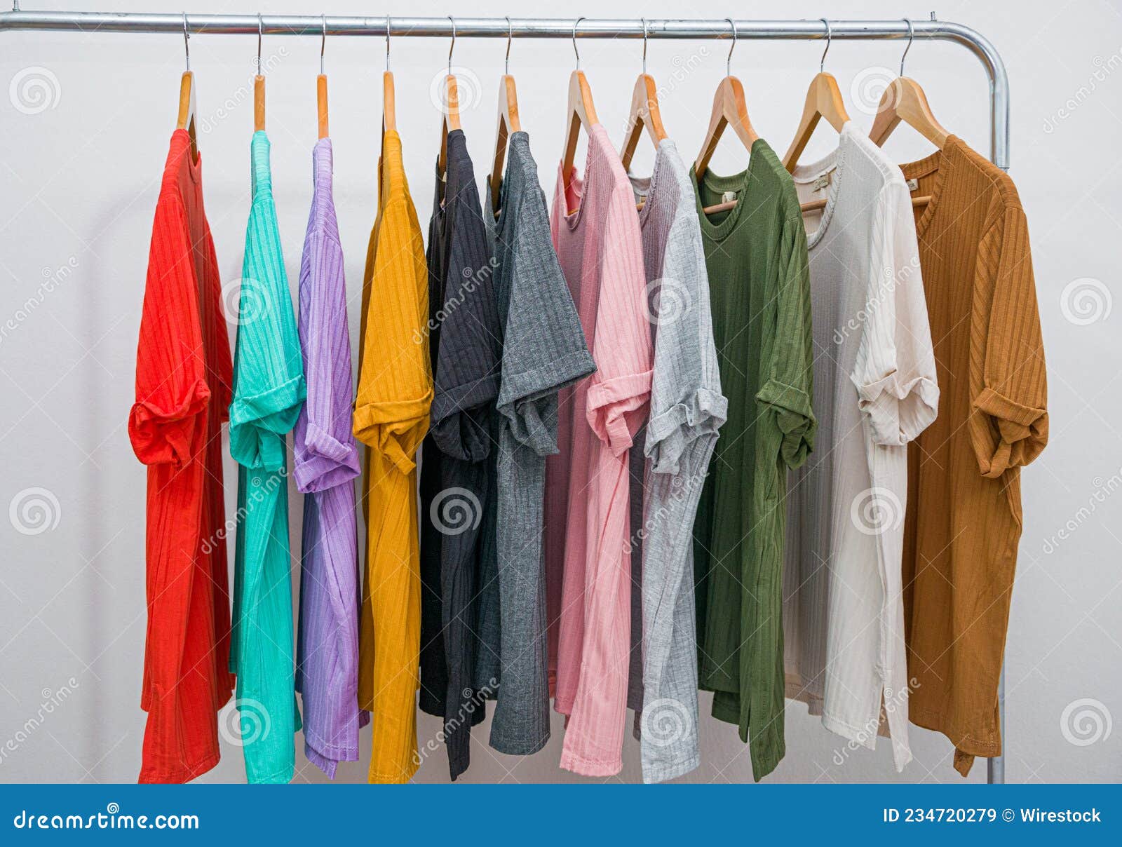 Clothing Rail with Colorful T-shirts Stock Image - Image of textile ...