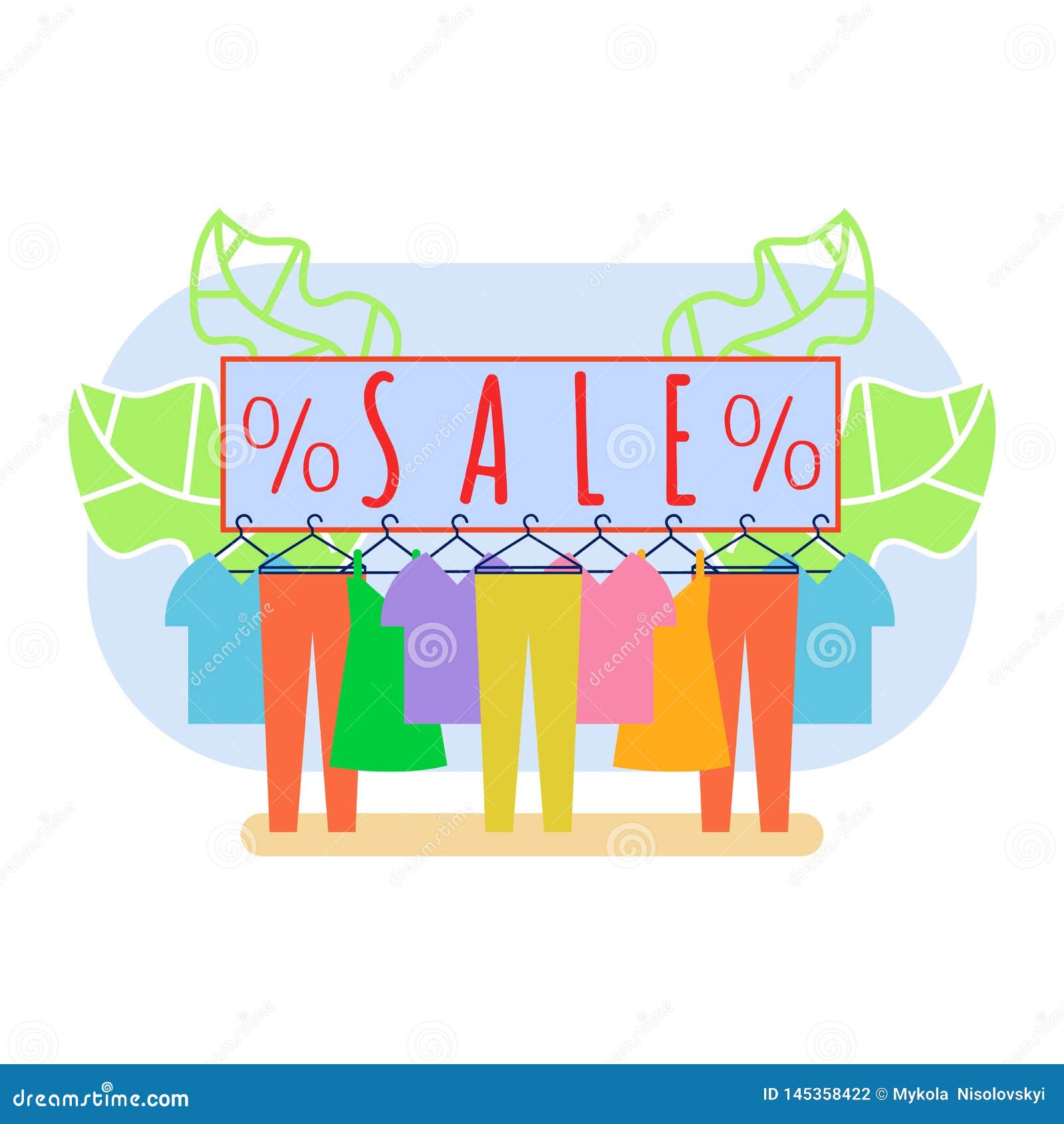 https://thumbs.dreamstime.com/z/clothing-shop-clearance-sale-vector-illustration-men-women-clothes-hanging-rack-summer-dress-hanger-seasonal-discount-145358422.jpg