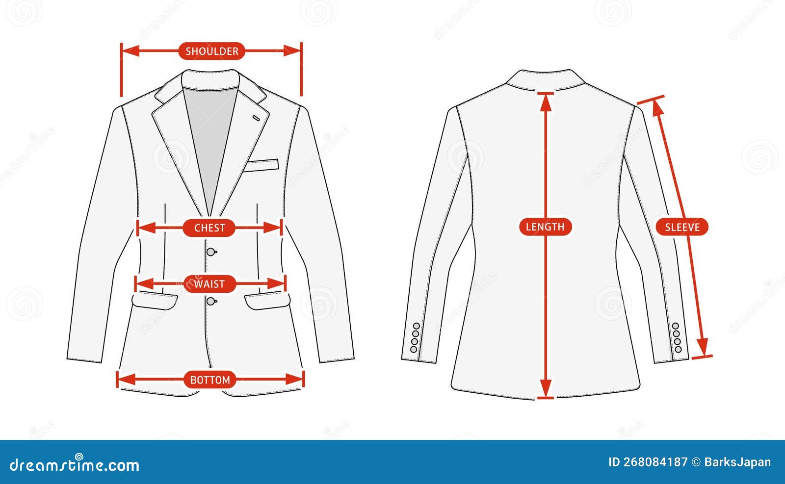 Clothing Size Chart Vector Illustration Suit Jacket Stock Vector