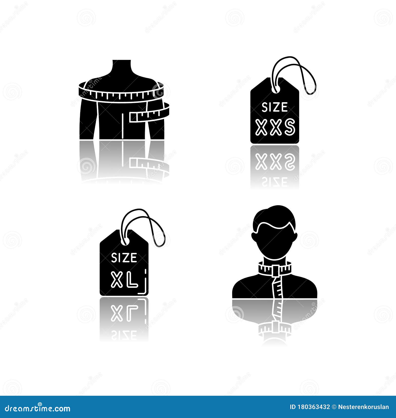 Clothing Size Tags And Body Measuring Drop Shadow Black ...