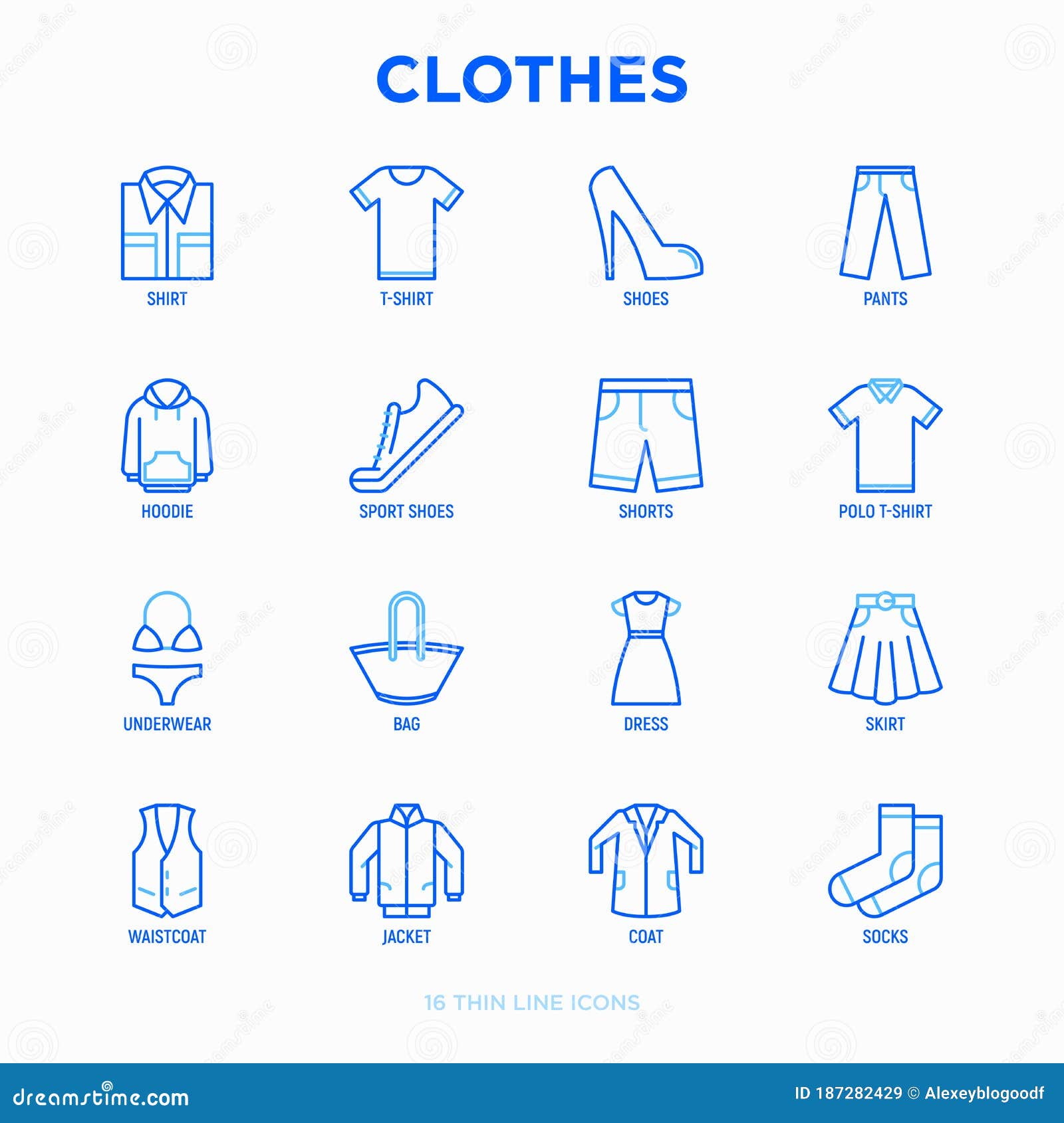 Clothing Thin Line Icons Set: Shirt, Shoes, Pants, Hoodie, Sneakers ...